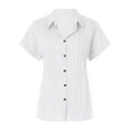 thumbnail image 4 of vigerkar Womens Button Down Shirts Casual Short Sleeve Dress Shirt Textured Collared Summer Work Blouse White, M, 4 of 5
