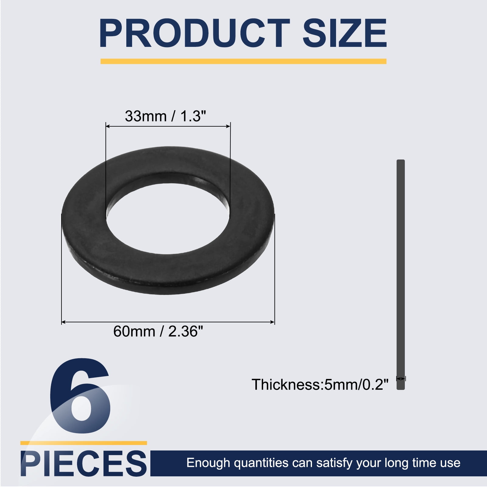6 Pcs Flat Washer for Screws, Stainless Steel Washers 33mm ID x 60mm OD x 5mm Thick for Bolts, Factories Repair, Kitchens, Shops, Black