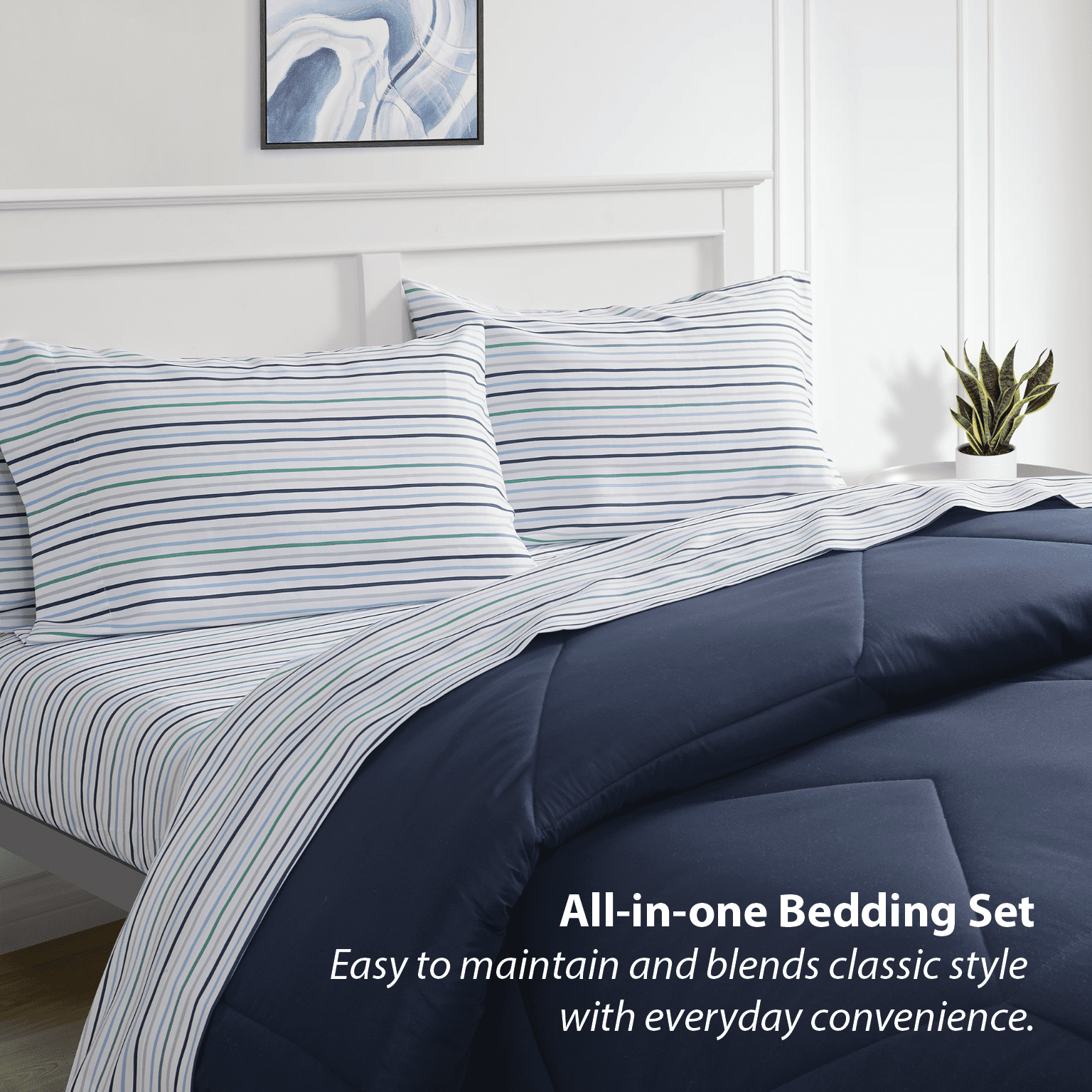 Bco Home 5-Piece Cooling Technology Navy Comforter and Sheet Set, Queen