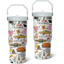 Funny TV Show Merchandise 30 oz Tumbler with Handle and Straw Straw Coffee Mug Insulated Cup Friend Themed Gifts for Women, White