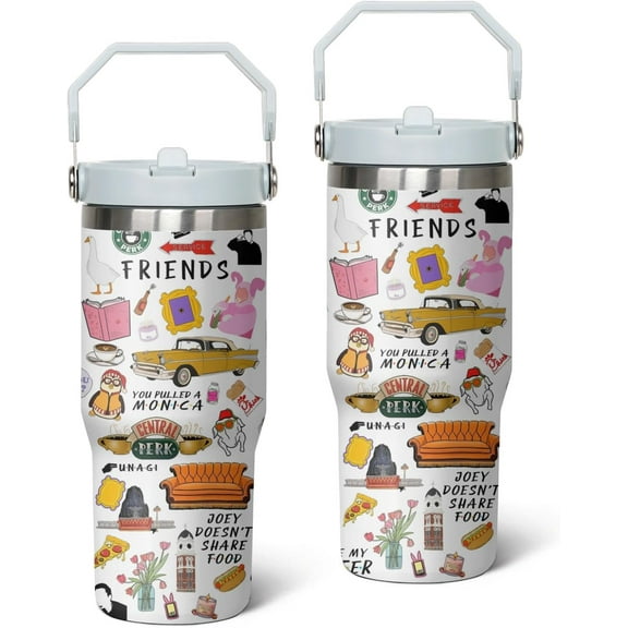Funny TV Show Merchandise 30 oz Tumbler with Handle and Straw Straw Coffee Mug Insulated Cup Friend Themed Gifts for Women, White