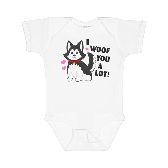 Inktastic I Woof You a Lot with Husky Dog Illustration Boys or Girls Baby Bodysuit