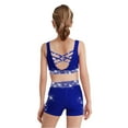 thumbnail image 4 of Hansber Kids Girls Cheerleading Outfits 3Pcs Rhinestones Dance Crop Top and Gymnastics Shorts Set with Hair Band Blue 10, 4 of 5