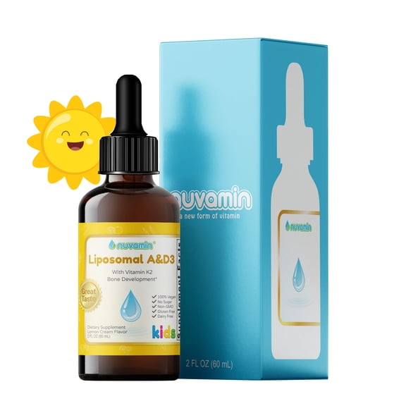 Nuvamin - Liquid Liposomal Vitamin A & D Drops for Toddlers Kids & Adult, 800 IU/mL, 2 Fl.Oz (60ml), 120 Daily Serving, Great Taste - All Natural - High Absorption, Lemon Flavor