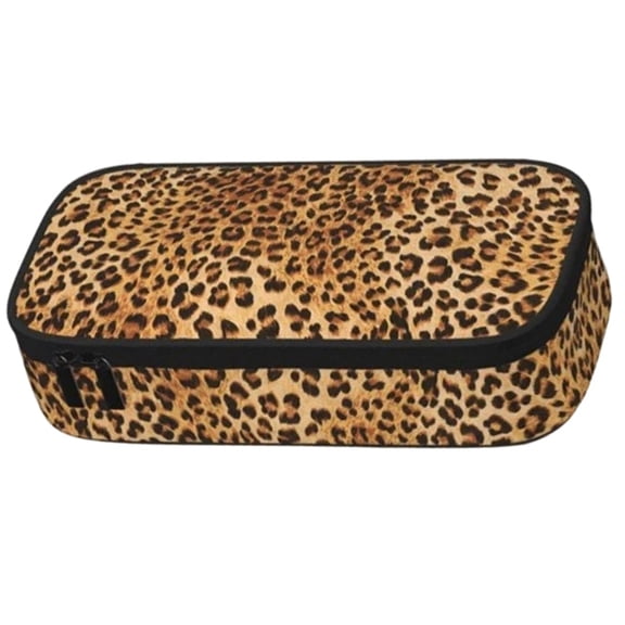 Leopard Print Pencil Case, Double Zipper Pen Pouch with Spacious Storage, Portable Stationery Organizer for Pens, Pencils, Markers, Erasers, Rulers and Small Accessories
