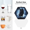 thumbnail image 6 of Honeii Night Scene of Wolves print Leather Coaster Set of 4, ideal for safeguarding your furniture from drinks spills and effortless cleanup-Hexagon, 6 of 6