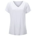 thumbnail image 4 of MIXUE Boho Tops For Women Summer Solid Color V Neck Short Sleeve Casual Soft T-shirts Outwear,White,L, 4 of 9