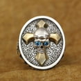 thumbnail image 2 of Blue CZ Eyes Brass Cross 925 Sterling Silver Fire Skull Ring TA445 US Size 10, 2 of 16