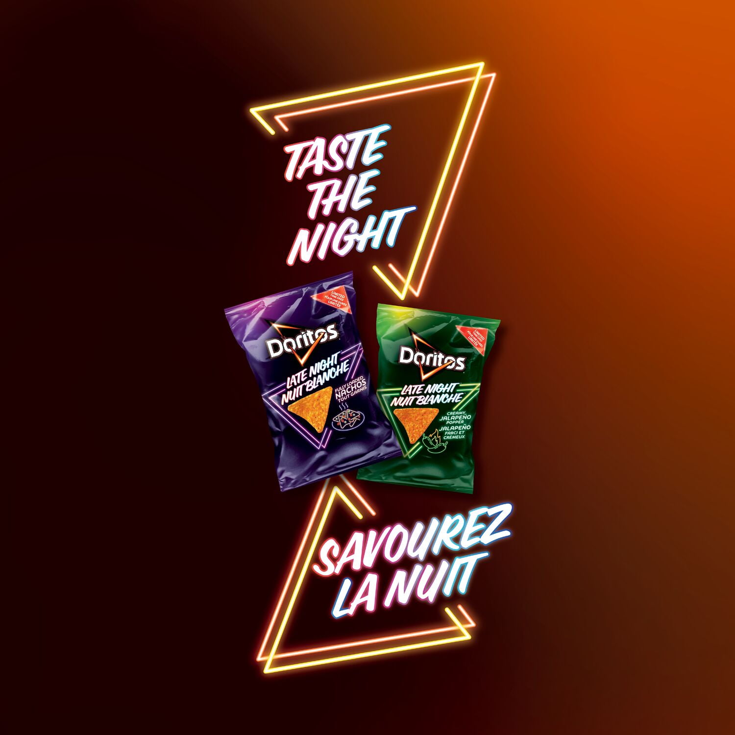 Doritos Late Night Sizzlin' Cheeseburger flavoured Tortilla Chips, 210 g.