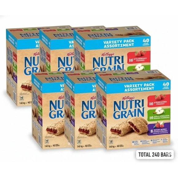 Kellogg's Nutri-Grain Barres Assortiment - 40 Barres x 37 g (6/caisse) - TOTAL de 240 Barres