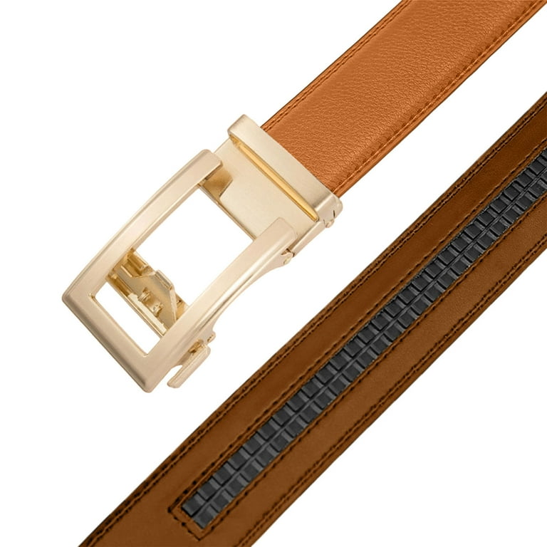 Leather Belt with Gold Buckle Western Style Adjustable Holes Automatic No-Hole Leather Belt for Men/Women - 1.18in  main image 2