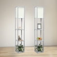 thumbnail image 3 of HomeStock Coastal Craftsman Floor Lamp with Etagere Organizer Shelf, 2 USB Ports, 1 Charging Outlet, and Linen Shade, Minor Assembly Required-Color:Grey,Size:Set Of 2, 3 of 5