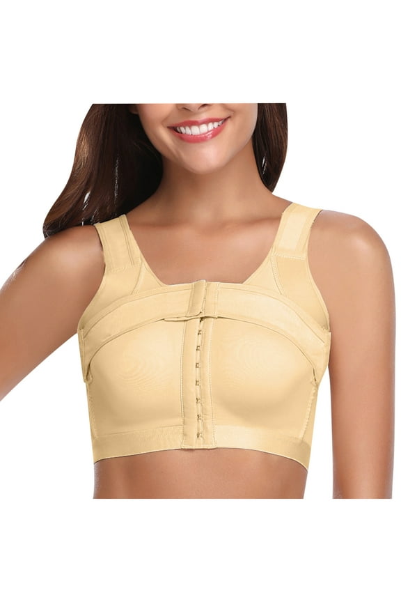Front Closure Bras for Women Post Surgical Compression Everyday Bra Solid Deep Cups Bra Mastectomy Bralette with Removable Breast Support Band