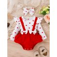 thumbnail image 2 of Newborn Baby Girl Valentines Day Outfit Ruffled Romper Hearts Suspender Shorts with Headband Fall Winter Clothes, 2 of 9
