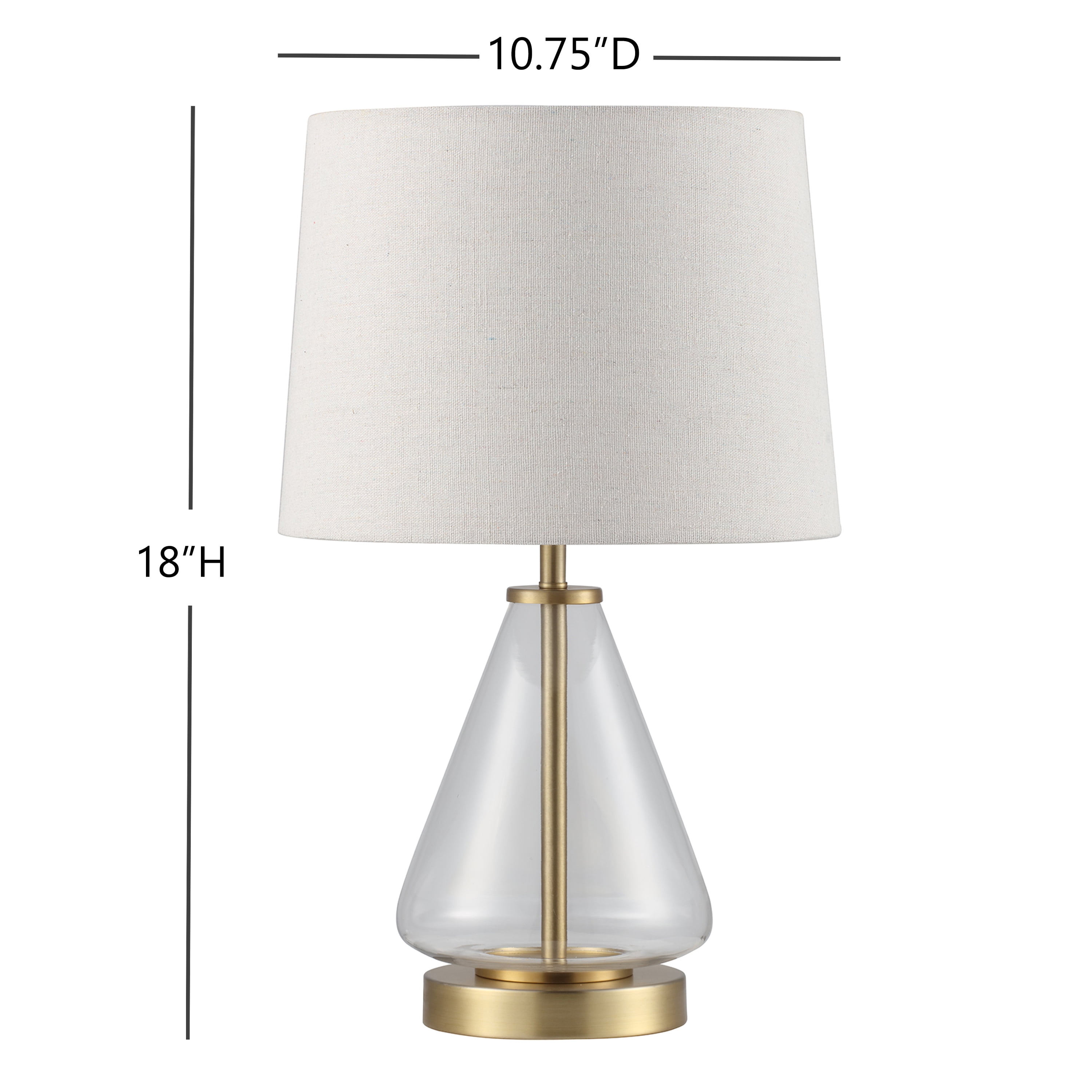Better Homes & Gardens 18" Clear Glass Table Lamp with Brass Metal Base and Beige Shade