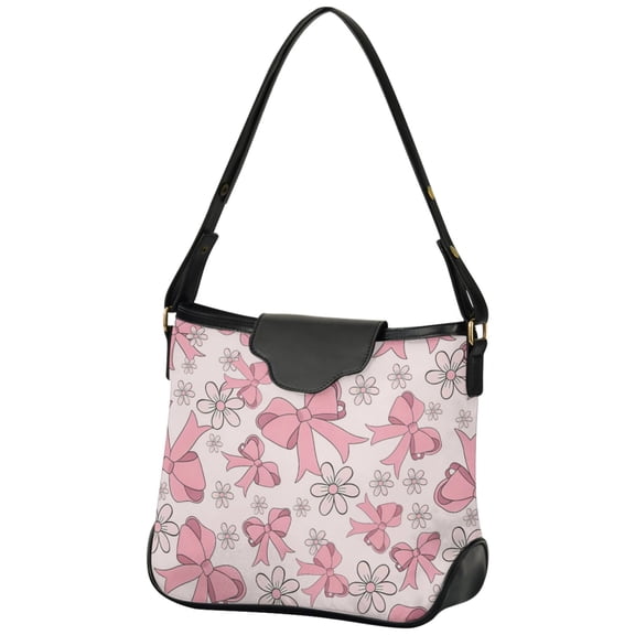 ALAZA Women Hobo Shoulder Handbag Bows Flower Print Tote Bag Large Capacity Purse