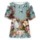thumbnail image 4 of Tops con estampado de flores recortadas en el hombro de manga corta con cuello redondo a la moda para mujer Fridja bn6172, 4 of 5