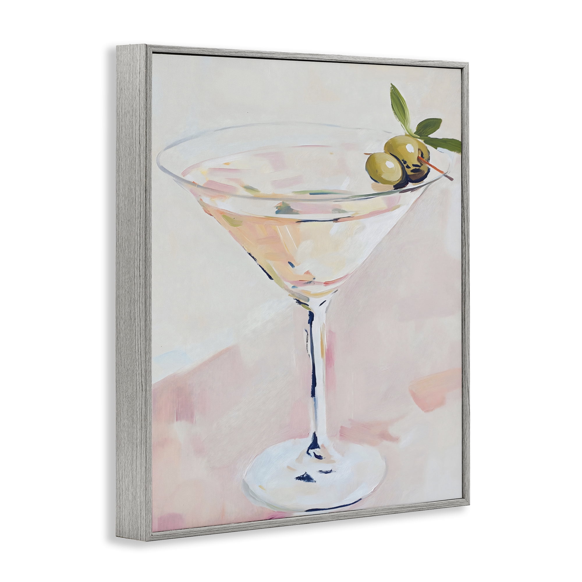 Stupell Industries Pastel Martini with Olive Garnish Gray Framed Giclee Art, design by The Prints Vibe