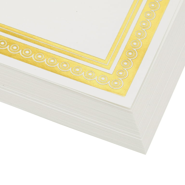 Gold Foiled Metallic Border Award Certificate Sheets, Printer Compatible (11 x 8.5 in, 50 Pack)