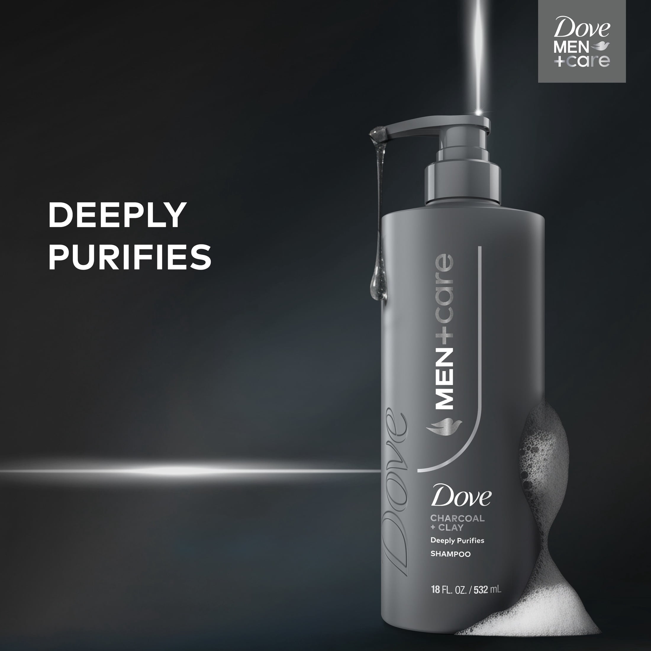 (4 pack) Dove Men+Care Shampoo for Real Hair that Powers Up Hair Strength Charcoal + Clay with Deep Purifying Benefits, 18 fl oz 1 Count