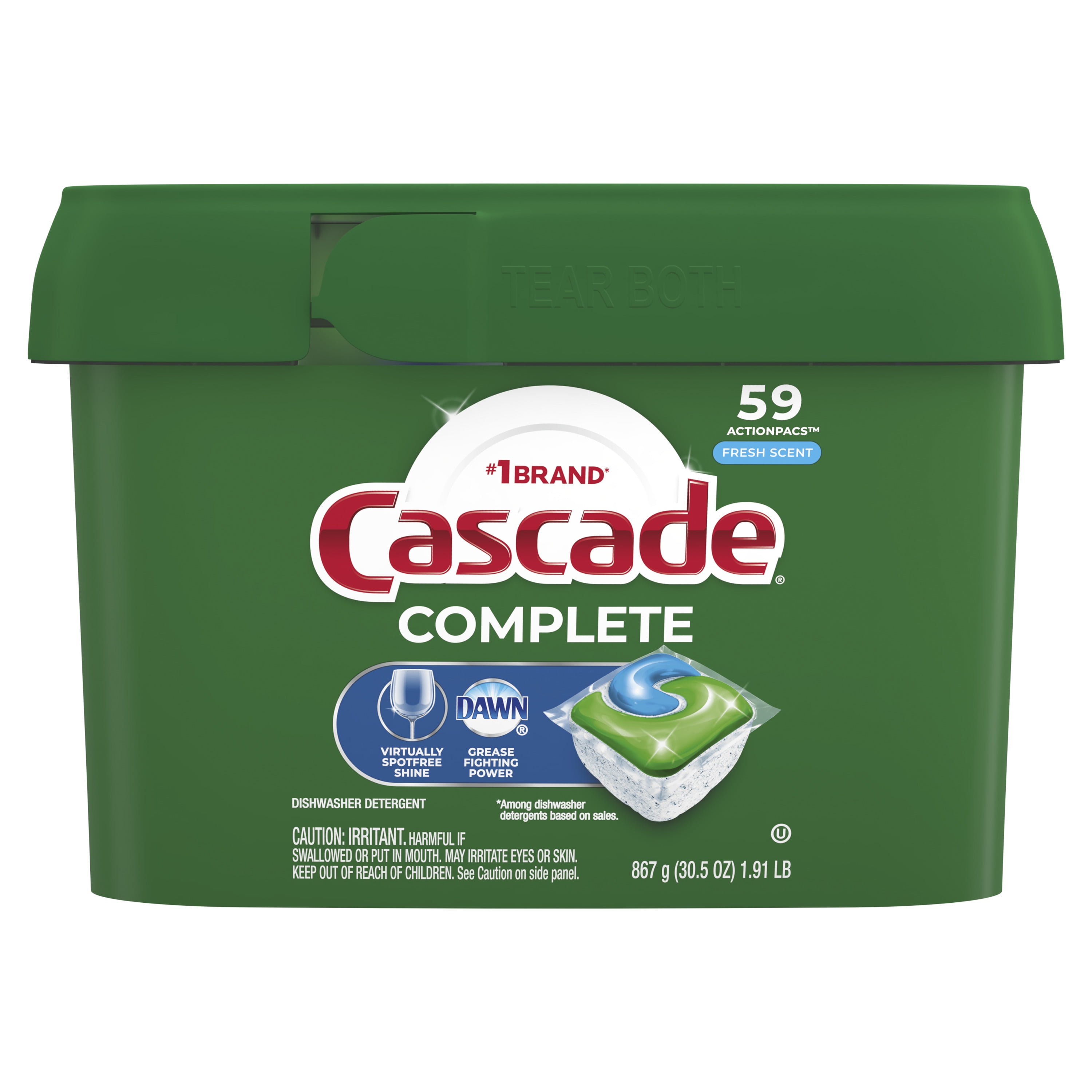 Cascade Complete Pods, ActionPacs Dishwasher Detergent, Fresh, 59 Ct