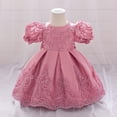 thumbnail image 2 of Baby Girl Elegant Lace Dress Toddler Princess Party Gown with Puff Sleeves Embroidered Detailing for Infant Birthday and Formal Events, 2 of 5