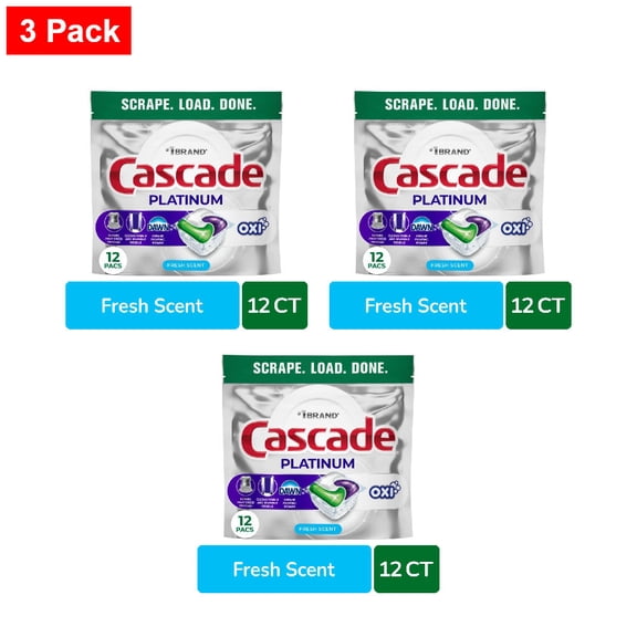 Cascade Platinum Dishwasher Pods Dishwasher Detergent Dish Detergent Soap Fresh 12 ct - 3 Pack