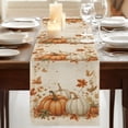 thumbnail image 3 of Orange White Pumpkin Fall Table Runner 90 Inches Long,Thanksgiving Botanical Leaves Rustic Cotton Linen Table Runners Dresser Scarves,Fabric Tabletop Scarf Furniture Cover for Dinner Party 13"x90", 3 of 9