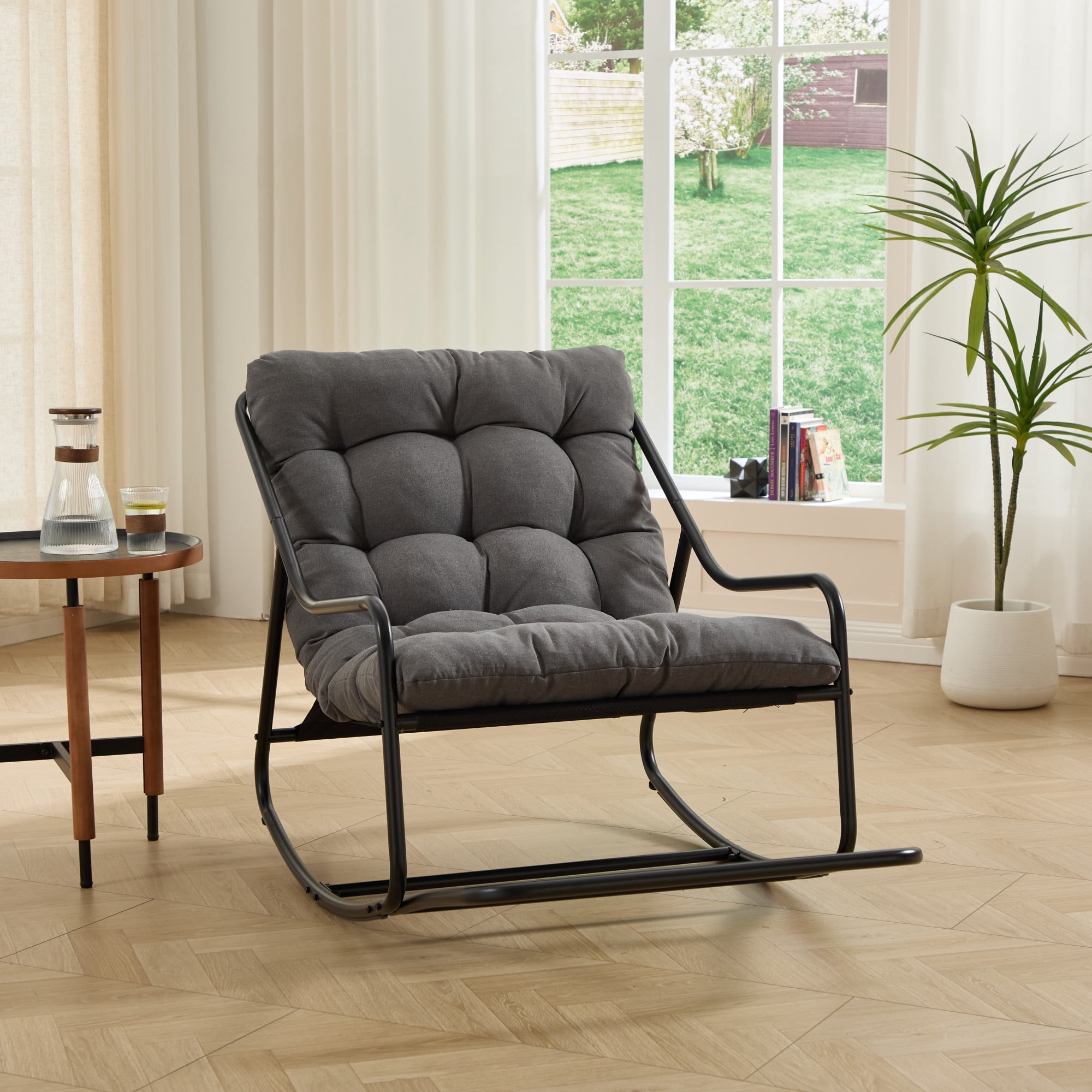 Leumius Outdoor Rocking Chair, Comfy Cushion with Soft Thick Cushion for Living Room Bedroom Reading Room Grey