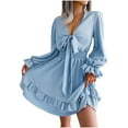 thumbnail image 1 of Pompotops Mode Femmes Décontractée Aguichant Robe Col en V Unie Été Manches Longues Chandail Robe Bandage en Solde, 1 of 8