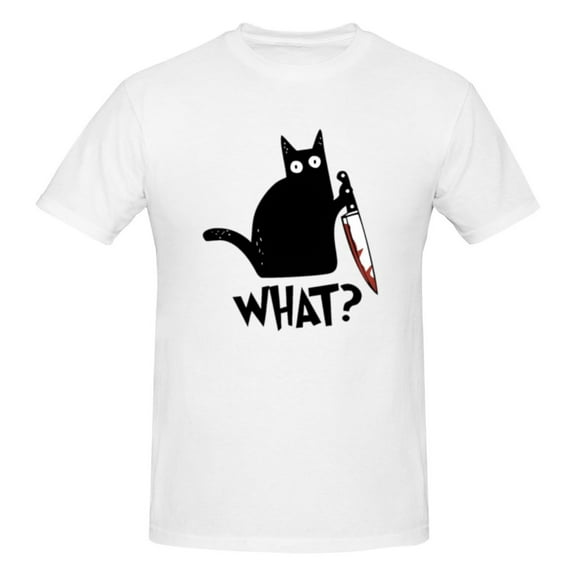 Men Funny Black Cat What T-Shirt Premium 100% Cotton Short Sleeve T Shirt Tee Crew Neck Casual Tee Shirt Tops,XL