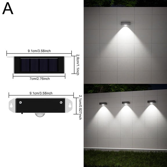 Solar Fence Lights, Solar Wall Lights Outdoor Waterproof Solar Outdoor Lights Dusk to Dawn Solar Porch Lights Outdoor Spot Lens 1/4 LED Down Illuminate Solar Sconce