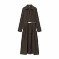 thumbnail image 3 of Roncen Women's Solid Color Shirt-Style Midi Coat - Belted Trench Coat with Functional Pockets - Classic Tailored Outerwear for Casual and Office Wear, 3 of 8