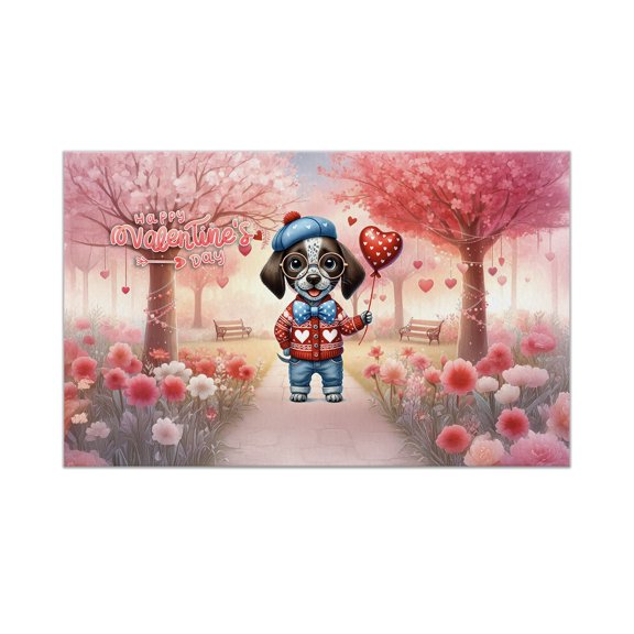 Happy Valentines Day Adorable German Shorthaired Pointer Puppy Holding Heart Balloon Doormat GSP Lover Dog Gift Indoor Outdoor Welcome Mat - 00030