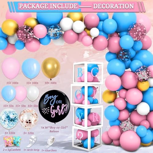 191pcs Pink Blue Gender Reveal Decorations, Boy or Girl Gender Reveal with Balloon Arch Kit, Baby Boxes, Fringe Curtains, Photo Props, Cake Copper$$Home Decor, Kitchen, & Other