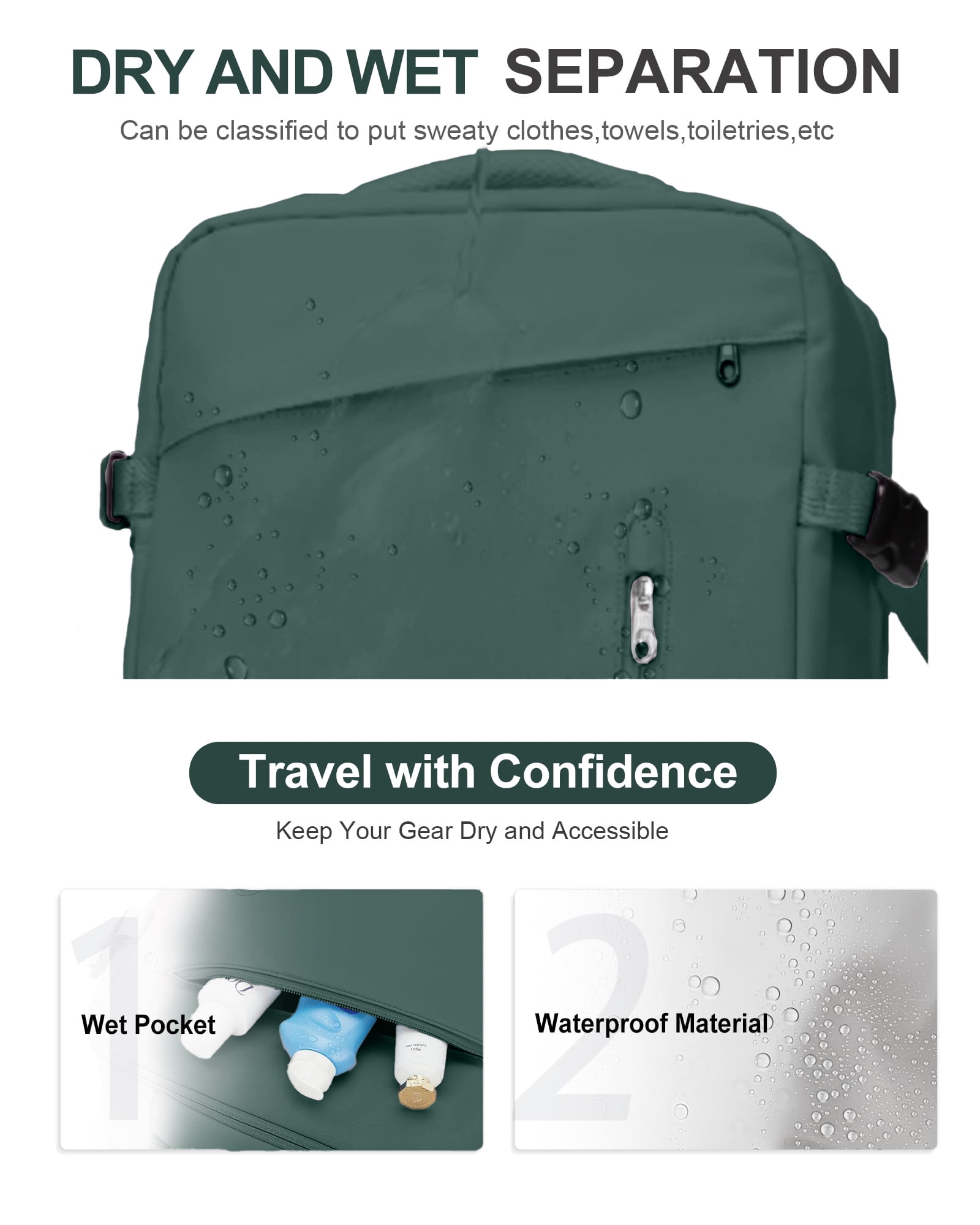 DAKIMOE Large Travel Backpack for Adults Carry on Laptop Backpack Flight Approved Waterproof College Bag with USB Charging Port & Shoe Pouch Casual Daypack for Women Men for Weekender Business, Green