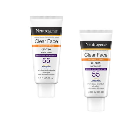 Neutrogena Clear Face Sunscreen Lotion, SPF 55 Oil-Free, 3 fl oz - 2 Pack