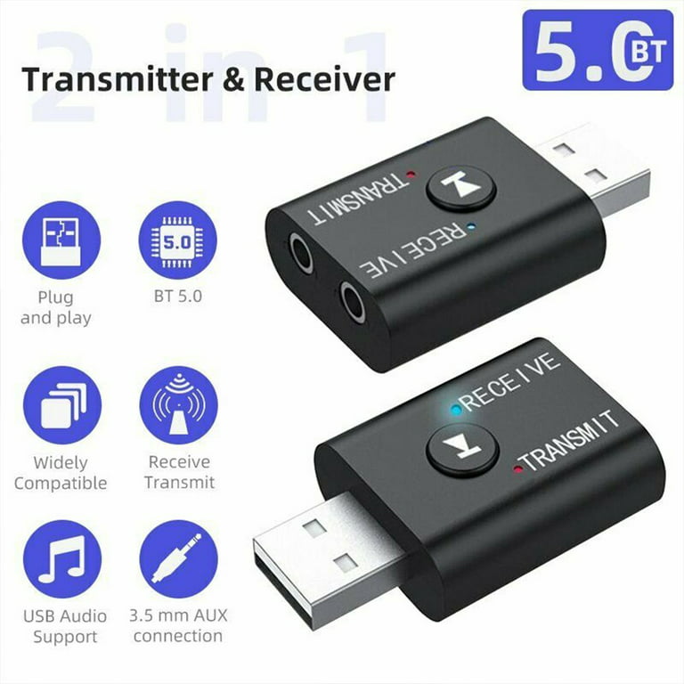 Bluetooth 5.0 Adapter 3.5mm Jack Aux Dongle, Portable Wireless Transmitter  Receiver for TV/PC/Headphone/Car/Home Theater, USB Bluetooth Audio Adapter