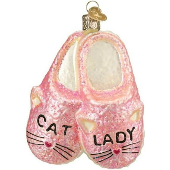 Old World Christmas Cat Lady Slippers Glass Hanging Ornament