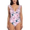 thumbnail image 2 of Yiaed Cartoon Poodle Dog Print Women's Ruffled One Piece Swimsuit V Neck Swimwear Slimming Monokini for Woman-X-Large, 2 of 8