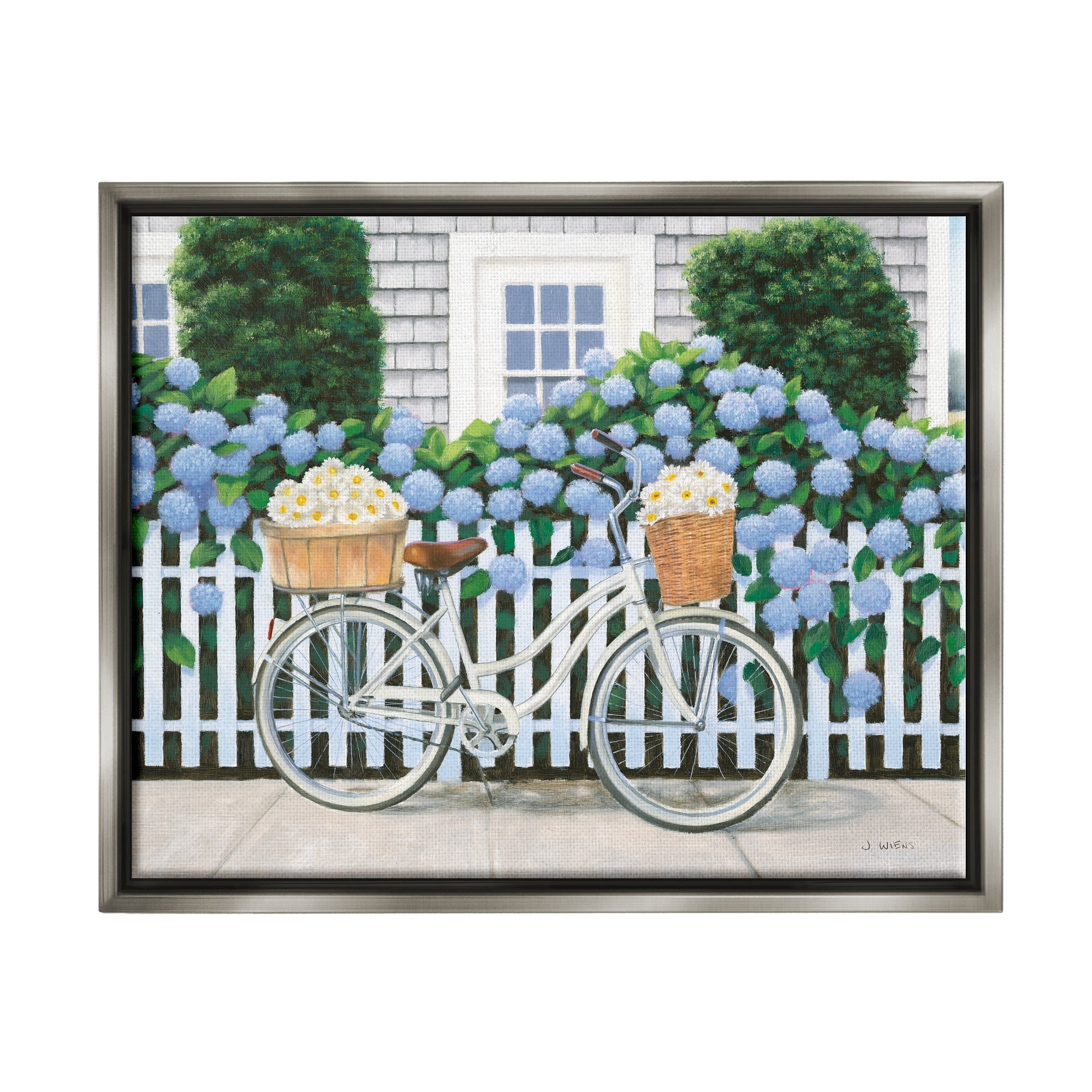 Stupell Industries Cape Cod Daisy Bike Luster Gray Framed Floating Canvas Wall Art, 24x30, by Wild Apple Portfolio