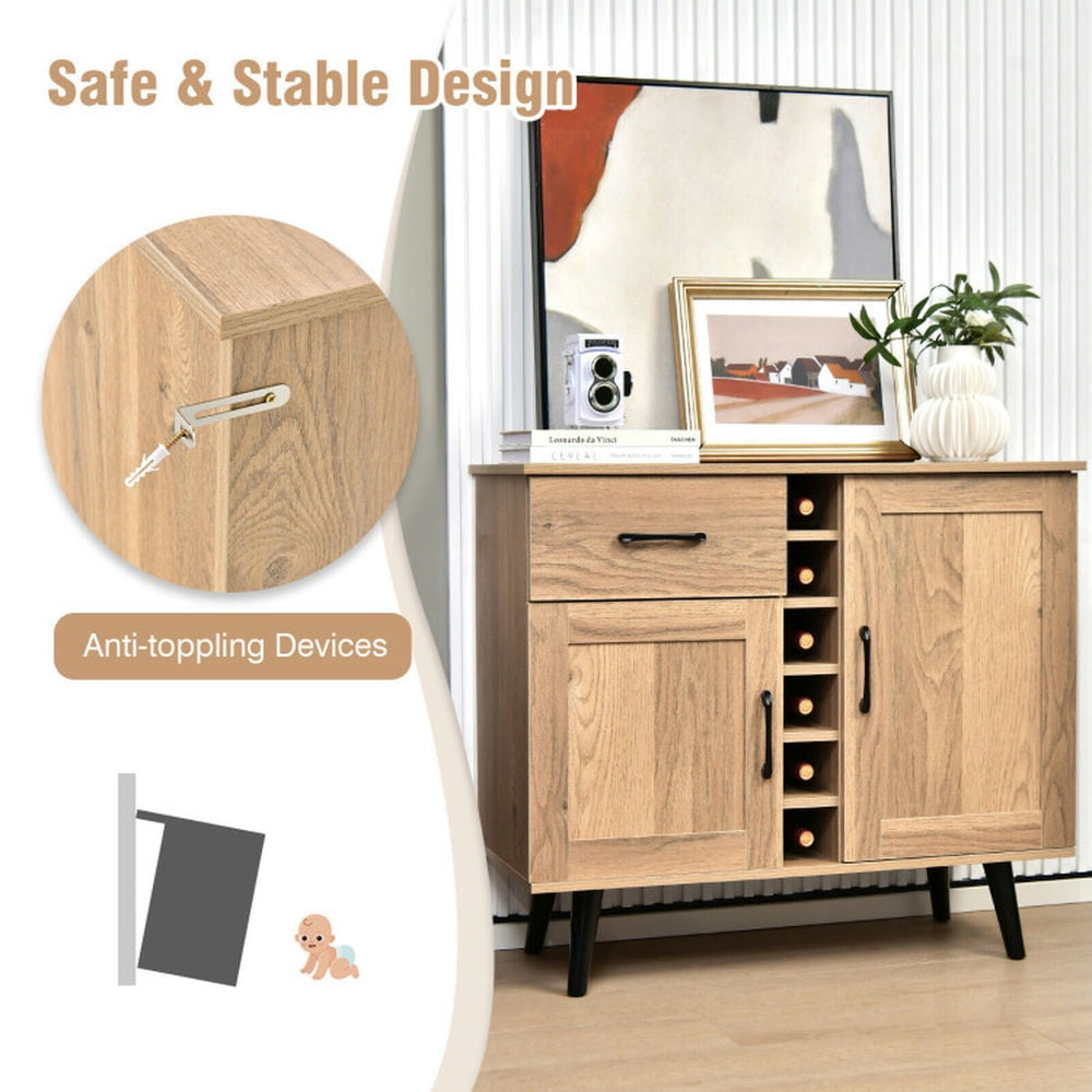 Finihen Kitchen Storage Cabinet, Buffet Sideboard, 2-Door Buffet Sideboard with 6-Bottle Wine Rack Drawer, for Dining Room, Kitchen, Living Room, Natural Finihen Kitchen Storage Cabinet, Buffet Sideboard, 2-Door Buffet Sideboard with 6-Bottle Wine Rack Drawer, for Dining Room, Kitchen, Living Room, Natural