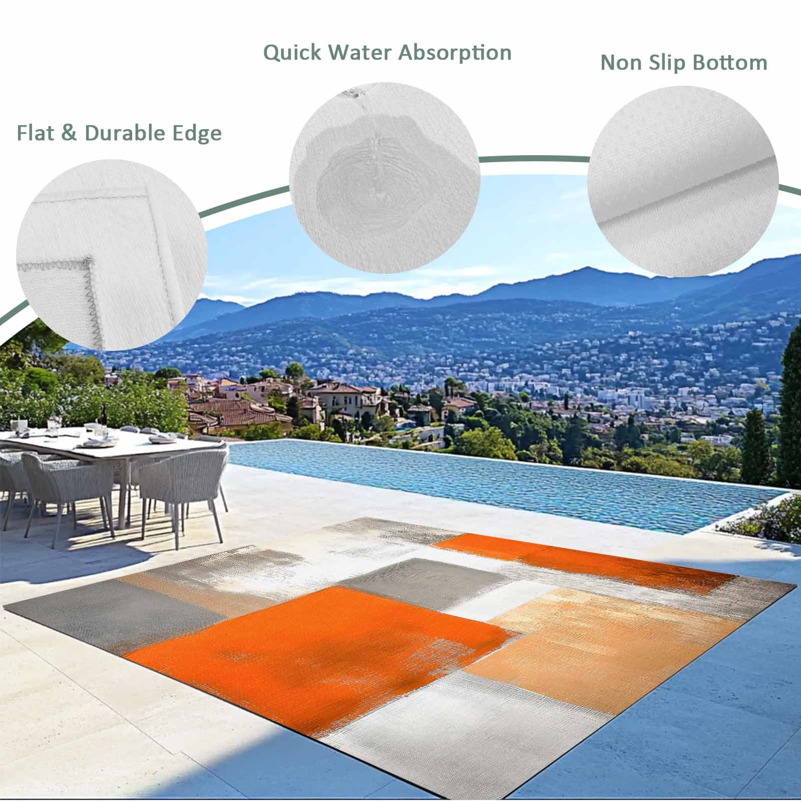 Fsddascl Burnt Orange Grey Outdoor Rug for Patio/Deck/Porch, Non-Slip Large Area Rug 4 x 6 Ft, Modern Oil Painting Art Abstract Indoor Outdoor Rugs Washable Area Rugs, Reversible Camping Rug Carpet