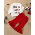 thumbnail image 2 of Bagilaanoe 2Pcs Toddler Baby Girl Christmas Outfits Letter Print Long Sleeve Sweatshirt Tops + Flare Trousers 6M 12M 18M 24M 3T 4T 5T Kids Fall Long Pants Set, 2 of 9
