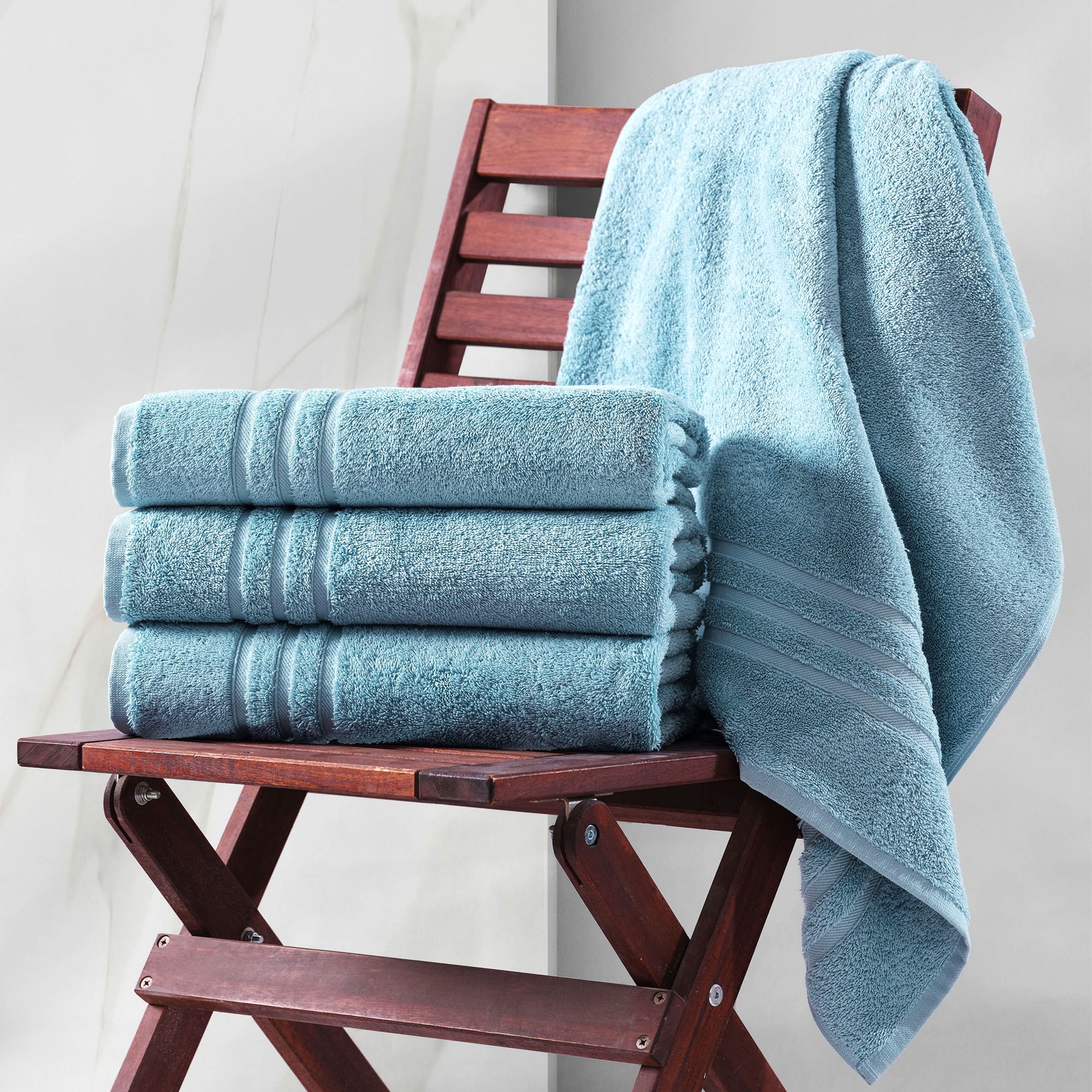 Hawmam Linen Light Blue - 6-Piece Bathroom Set: 2 Bath Towels, 2 Hand Towels, 2 Washcloths, 100% Turkish Cotton, Quickdry, High Absorbent, Luxury Bathroom Accessories, Dorm Room Essentials