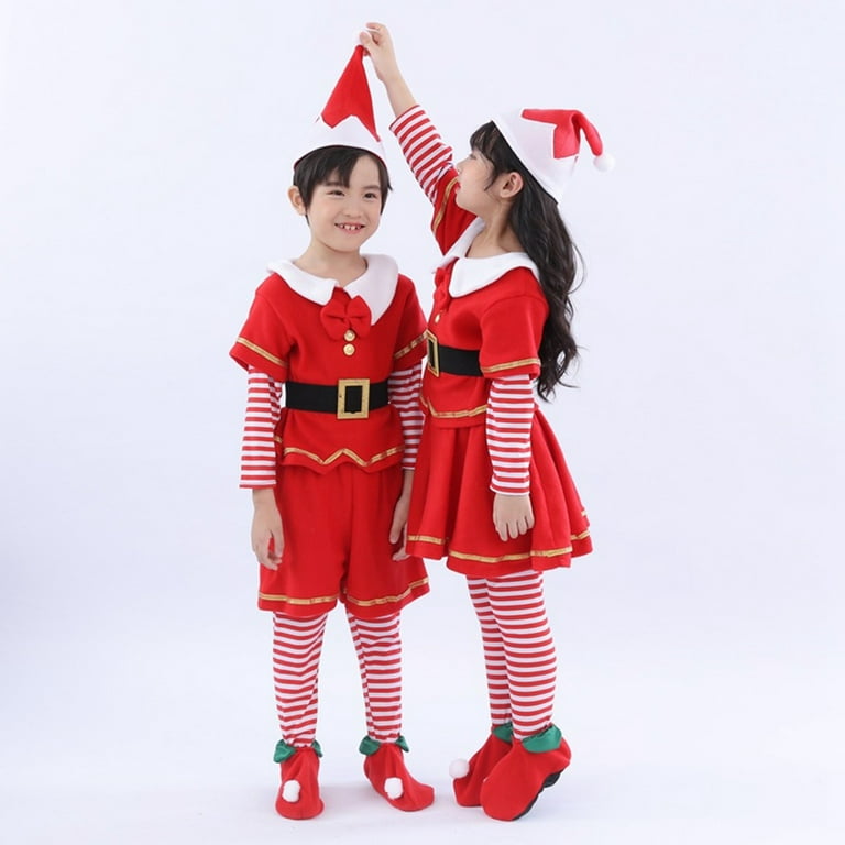 1 12Y XMAS Children Baby Girl Boy Christmas Santa Claus Elf Costume 3 Piece Set Includes One piece Jumpsuits Hat Shoes Xmas Party Cosplay Suit Walmart