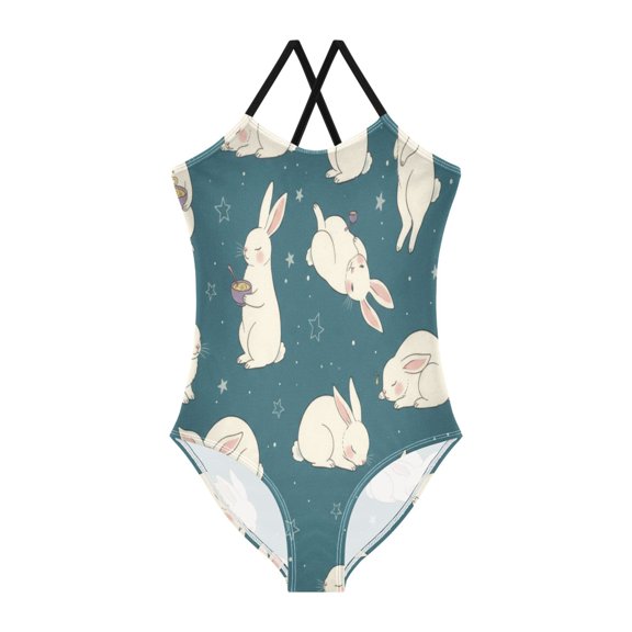 BZSMCE One-Piece Swimsuit with Crisscross StrapsCute Bunny Rabbit Star Easter Pattern
