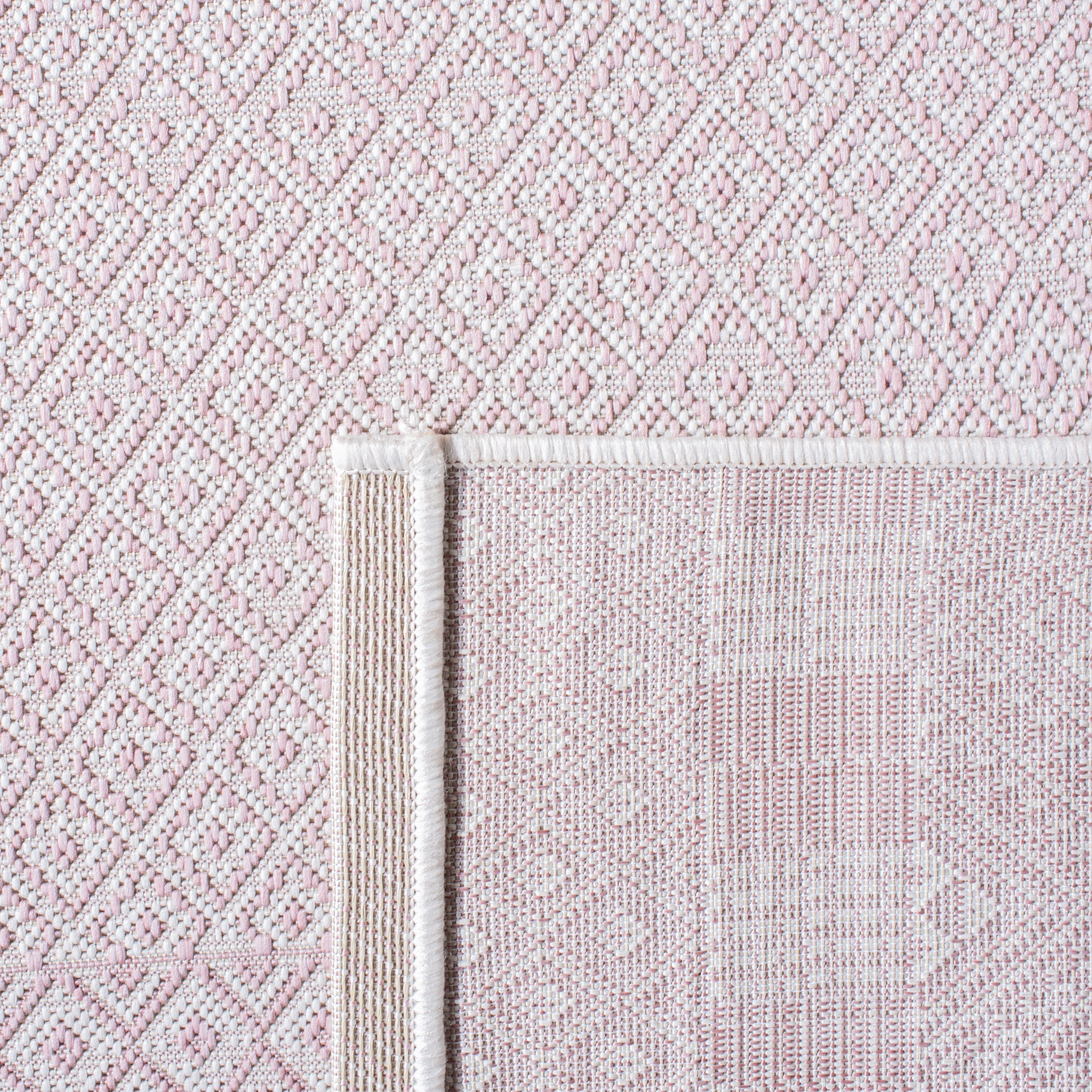 SAFAVIEH Courtyard Evander Geometric Indoor/Outdoor Area Rug, Ivory/Soft Pink, 5'3" x 7'7"