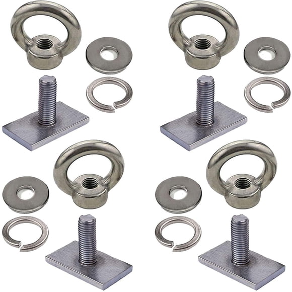 Paquete de 4 anillos de amarre de perno de ojo de alta resistencia de acero inoxidable - Tuercas de ojo M8 Ojal de amarre para montaje en riel para sujetar su cordón elástico o cuerdas Kit de anclaje