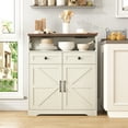 thumbnail image 2 of Farmhouse Storage Cabinet with Charge Station & Open Shelf,Coffee Bar Station Table with Adjustable Shelves and Barn Doors for Kitchen Dining Room,White, 2 of 9